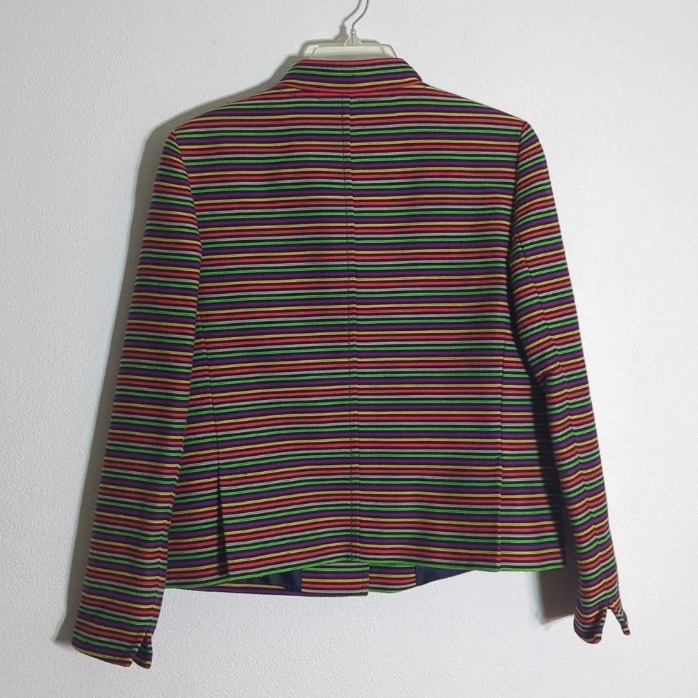 Talbots Women's Blazer Rainbow Striped‎ Mandarin Collar Button Front Colorful 10
